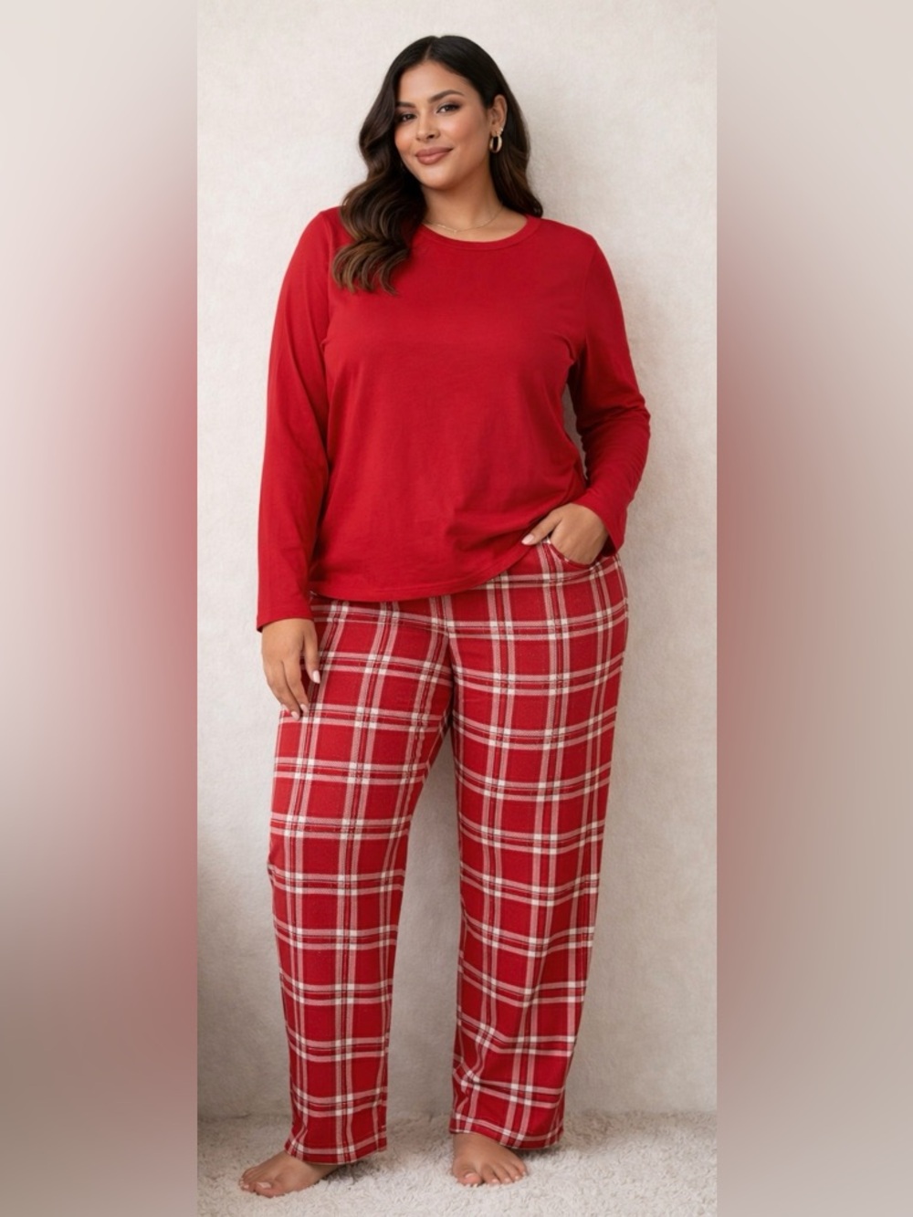 Marks & Spencer Red Plaid Pajama Set Size M 2 Piece Cozy Sleepwear Loungewear